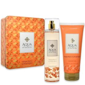AQUA DI SORRENTO - TRAMONTO A POSITANO  (acqua profumata + shower gel) scatola in latta