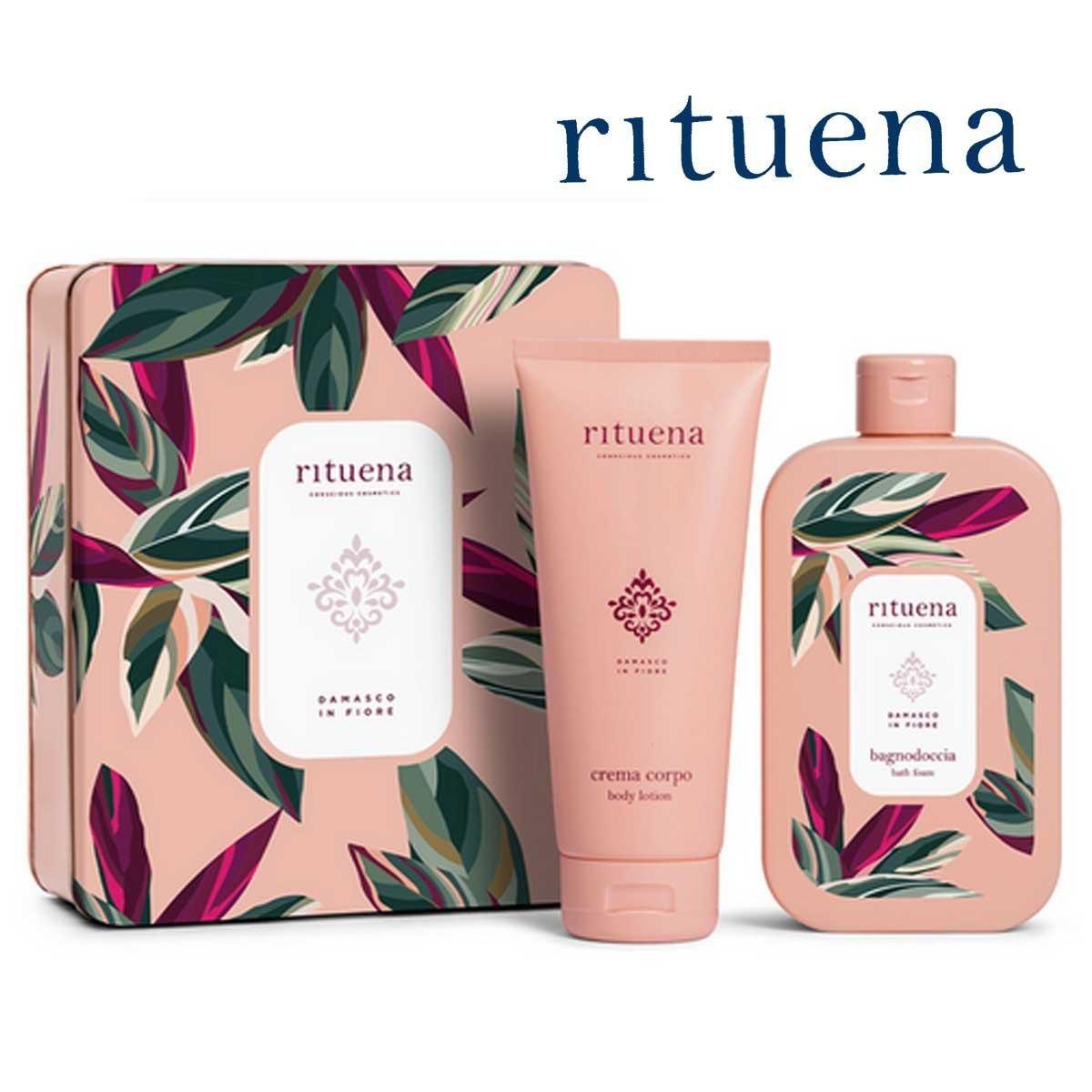 RITUENA DAMASCO IN FIORE (SHOWER GEL 400ML + BODY LOTION 200ML) scatola in latta