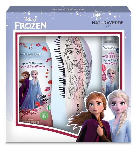 Disney Frozen II Shampoo Balsamo 250 ml+Spray Glitter Capelli 75 ml + Spazzola per Capelli ì