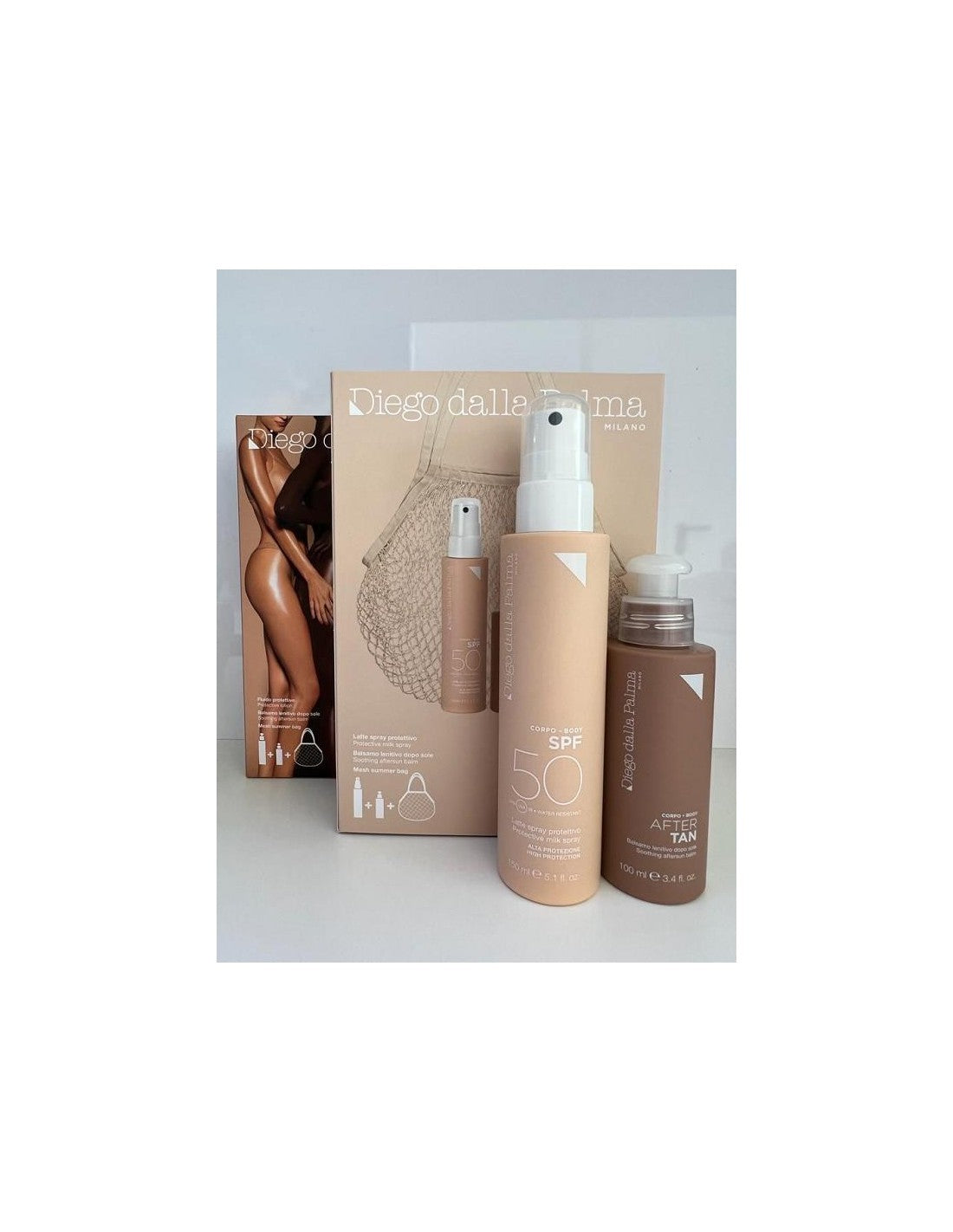 Diego Dalla Palma Kit SPF 50 Latte Spray Protettivo 150 ml + Balsamo Lenitivo Doposole 100 ml + Mesh Summer Bag